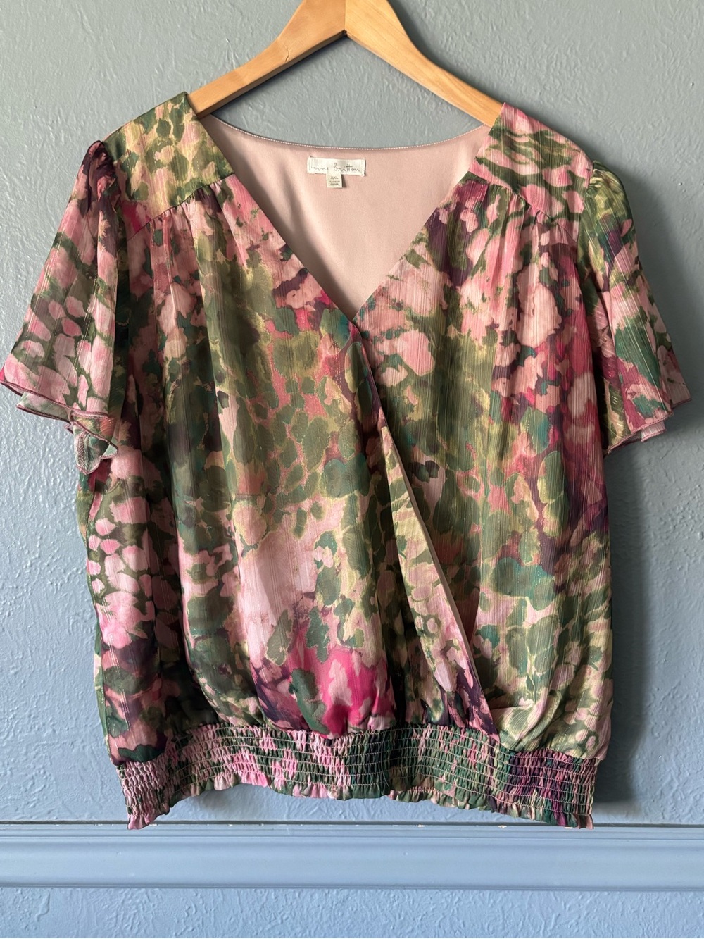 Irene Britton Watercolor Floral Surplice Blouse XXL